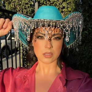 💎🧜🏻‍♀️ Blue bling mermaid cowgirl hat Nashbash concert rhinestone NFR